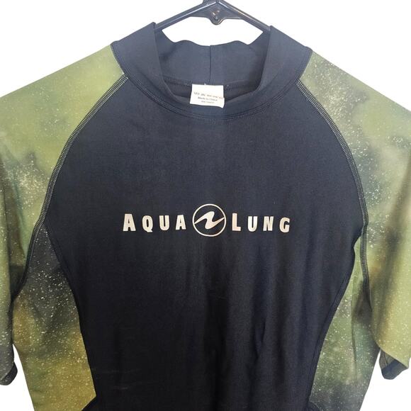 Aqua Lung Rash Guard Short Sleeve Rash Guard Men M Black Green Swim Top Men - Picture 3 of 9